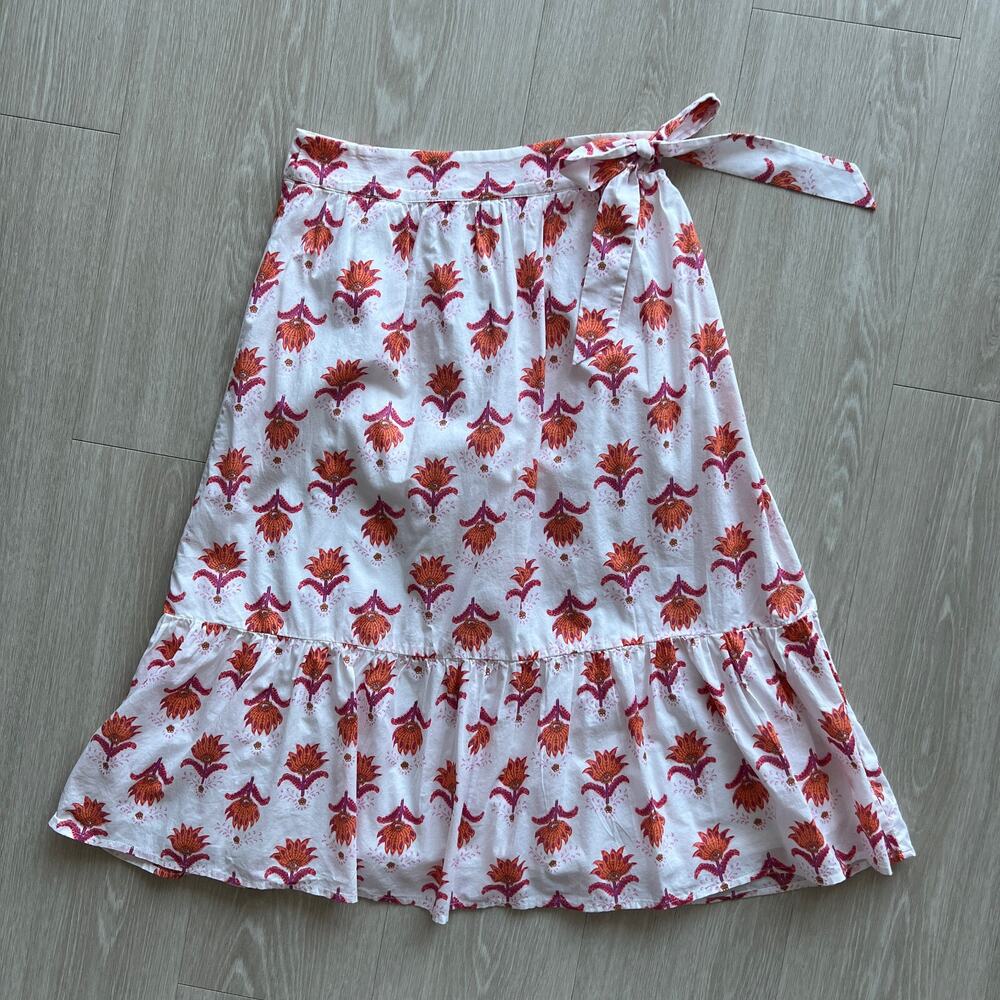 J Crew Factory Tiered Faux Wrap Midi Skirt Size 00 White Pink Orange Tiny Flaw
